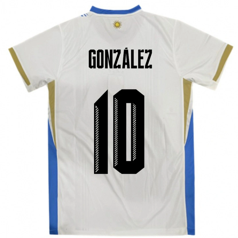 Danxen Herren Uruguay Franco Gonzalez #10 Weiß Blau Auswärtstrikot Trikot 24-26 T-Shirt