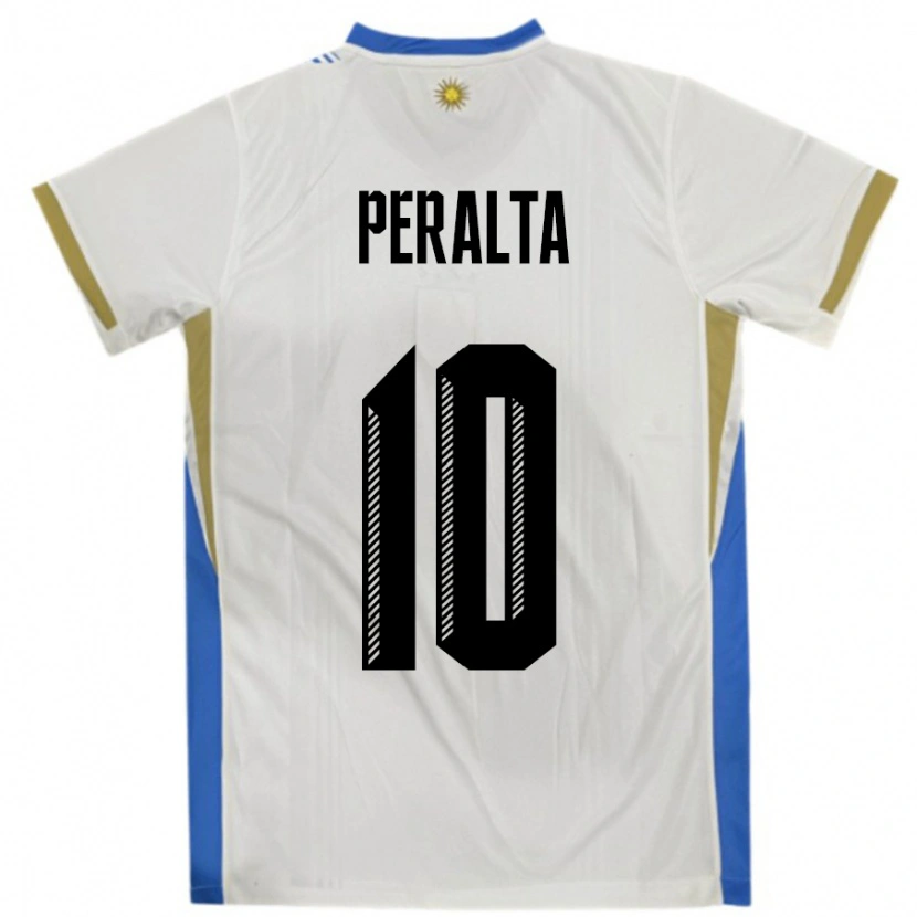 Danxen Herren Uruguay Mateo Peralta #10 Weiß Blau Auswärtstrikot Trikot 24-26 T-Shirt