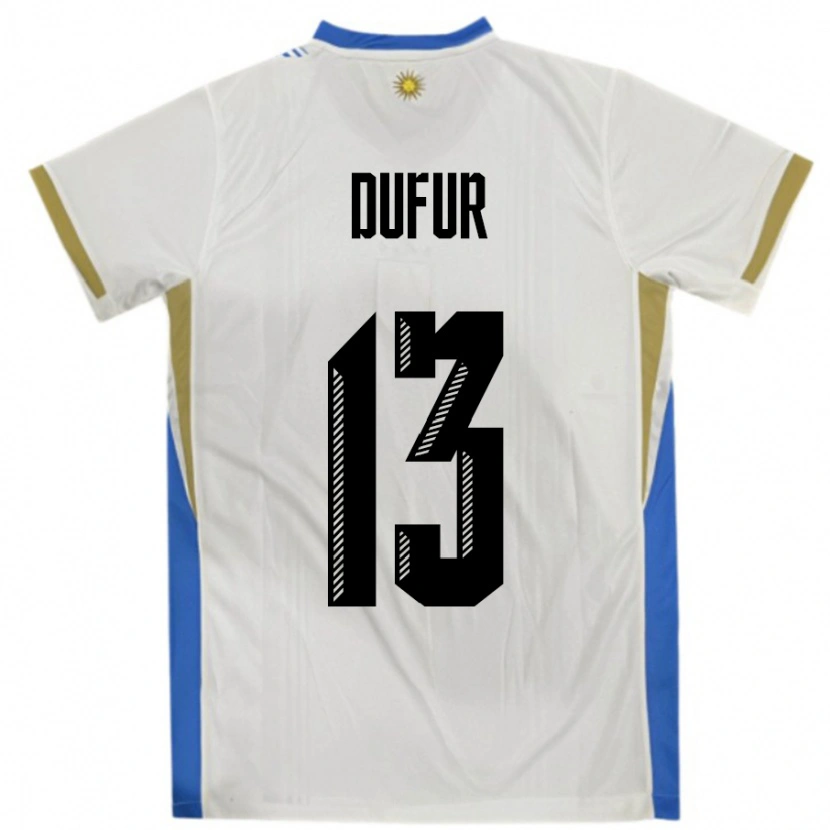 Danxen Herren Uruguay Lautaro Dufur #13 Weiß Blau Auswärtstrikot Trikot 24-26 T-Shirt