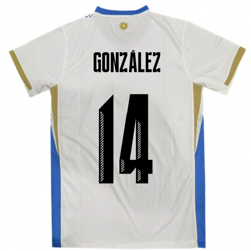 Danxen Herren Uruguay Pilar Gonzalez #14 Weiß Blau Auswärtstrikot Trikot 24-26 T-Shirt