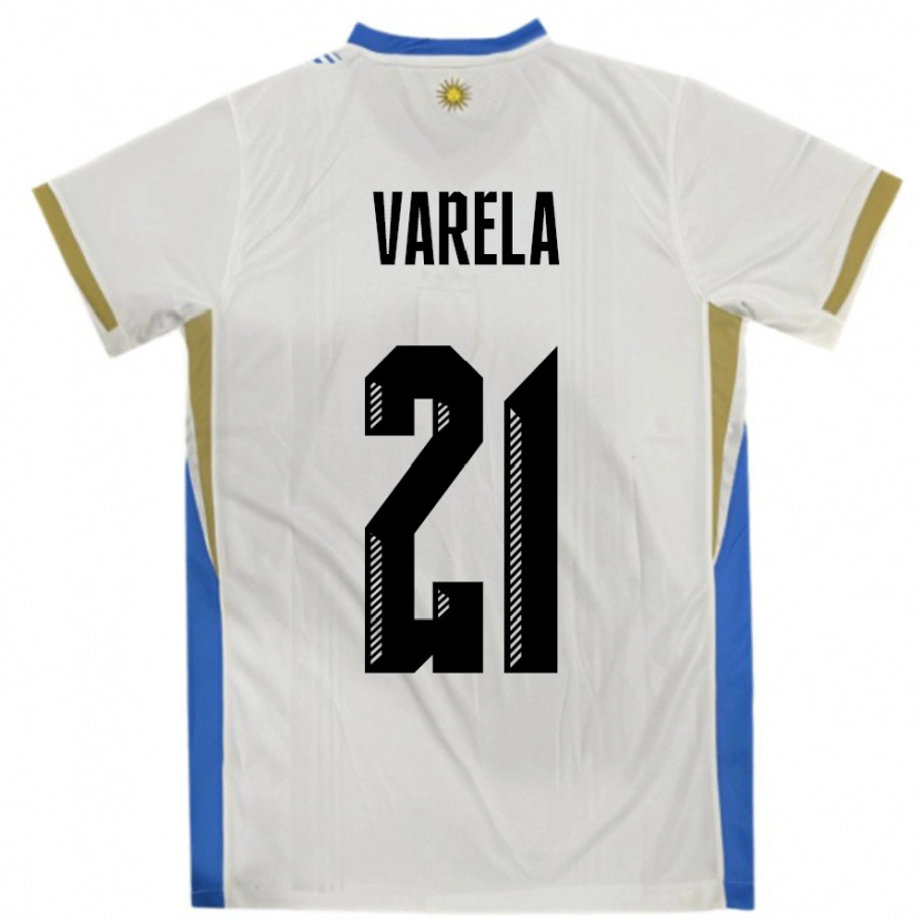 Danxen Herren Uruguay Gullermo Varela #21 Weiß Blau Auswärtstrikot Trikot 24-26 T-Shirt