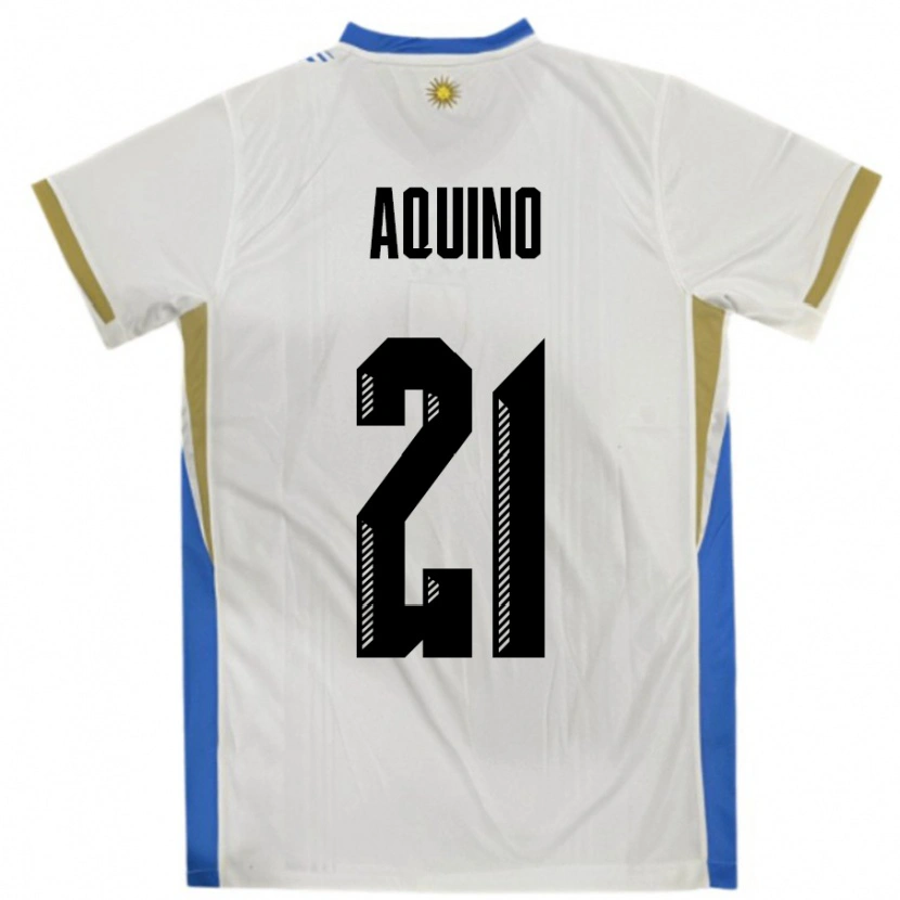 Danxen Herren Uruguay Belen Aquino #21 Weiß Blau Auswärtstrikot Trikot 24-26 T-Shirt