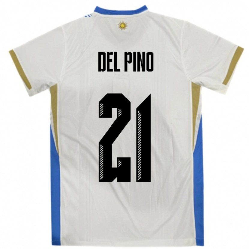 Danxen Herren Uruguay Emiliano Del Pino #21 Weiß Blau Auswärtstrikot Trikot 24-26 T-Shirt