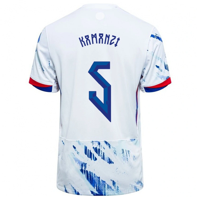 Danxen Herren Norwegen Warren Kamanzi #5 Weiß Blau Auswärtstrikot Trikot 24-26 T-Shirt