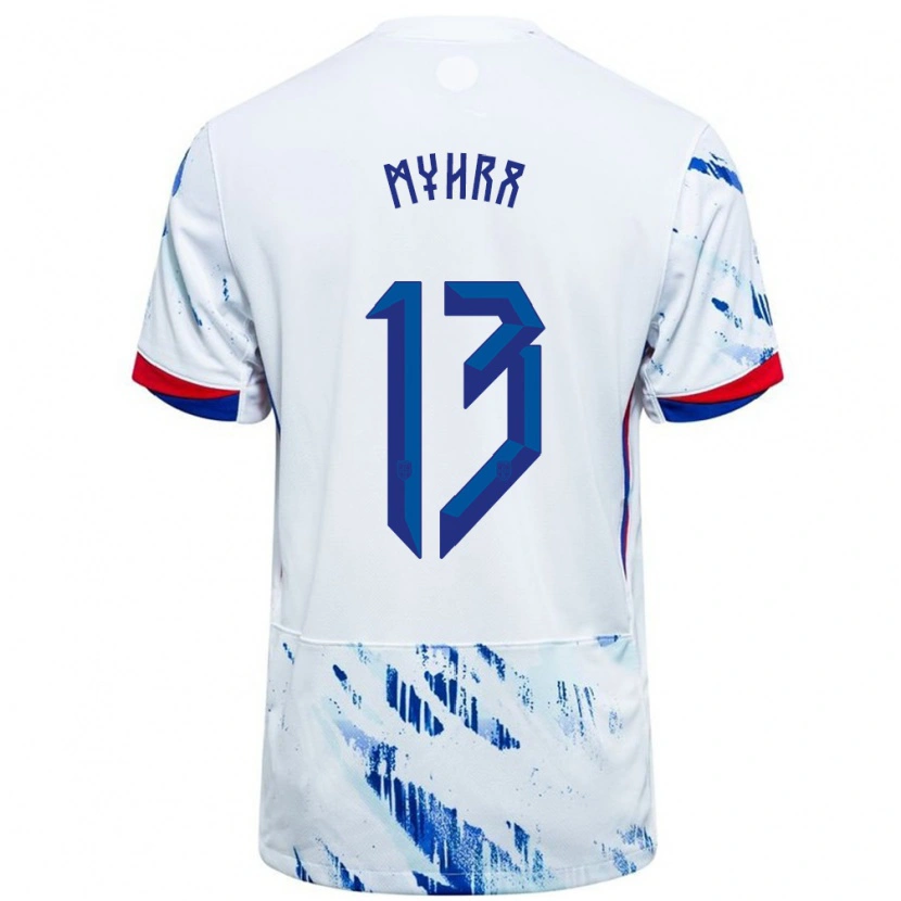 Danxen Herren Norwegen Viljar Myhra #13 Weiß Blau Auswärtstrikot Trikot 24-26 T-Shirt