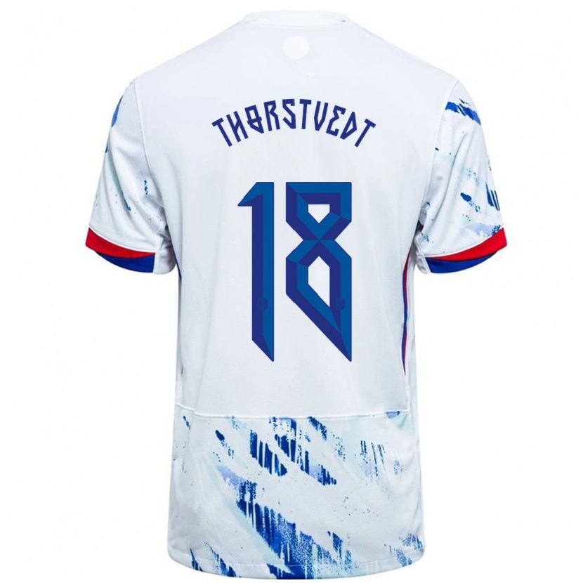 Danxen Herren Norwegen Kristian Thorstvedt #18 Weiß Blau Auswärtstrikot Trikot 24-26 T-Shirt
