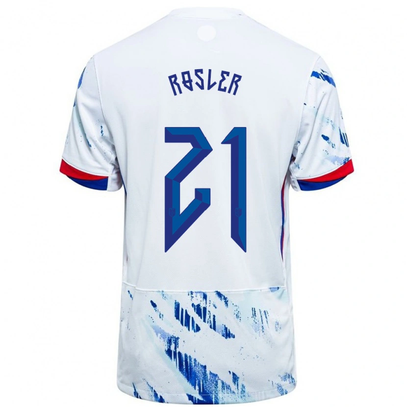 Danxen Herren Norwegen Colin Rösler #21 Weiß Blau Auswärtstrikot Trikot 24-26 T-Shirt