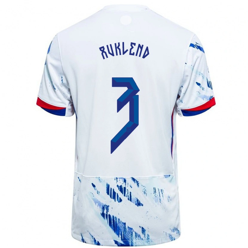Danxen Herren Norwegen Vetle Auklend #3 Weiß Blau Auswärtstrikot Trikot 24-26 T-Shirt