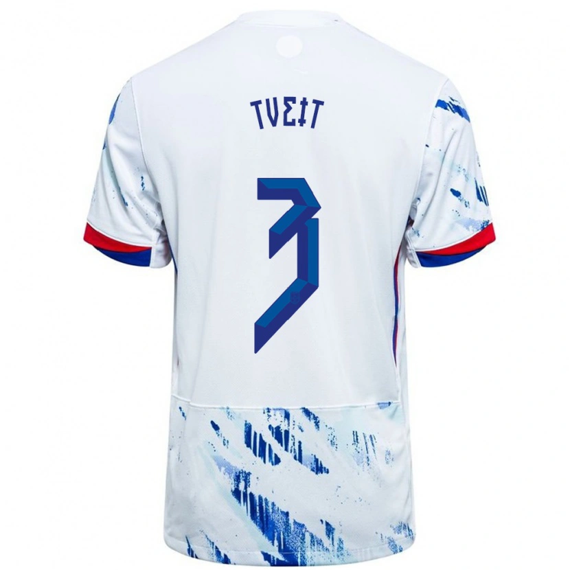 Danxen Herren Norwegen Aksel Tveit #3 Weiß Blau Auswärtstrikot Trikot 24-26 T-Shirt