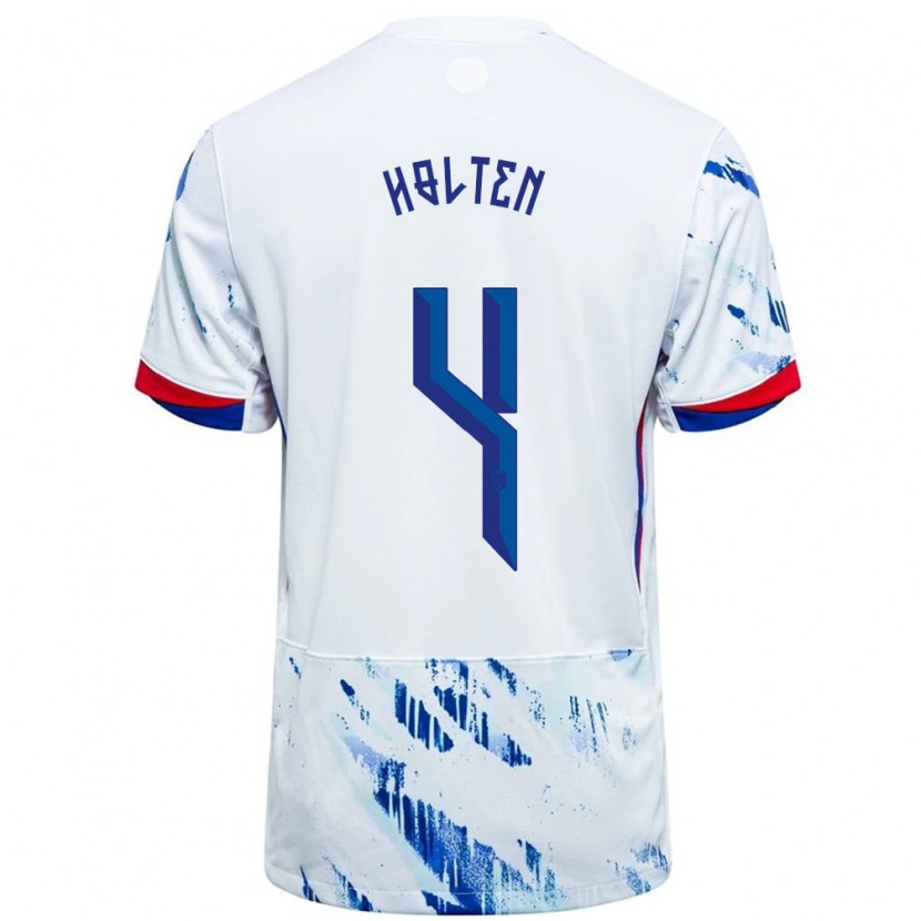 Danxen Herren Norwegen Rasmus Holten #4 Weiß Blau Auswärtstrikot Trikot 24-26 T-Shirt