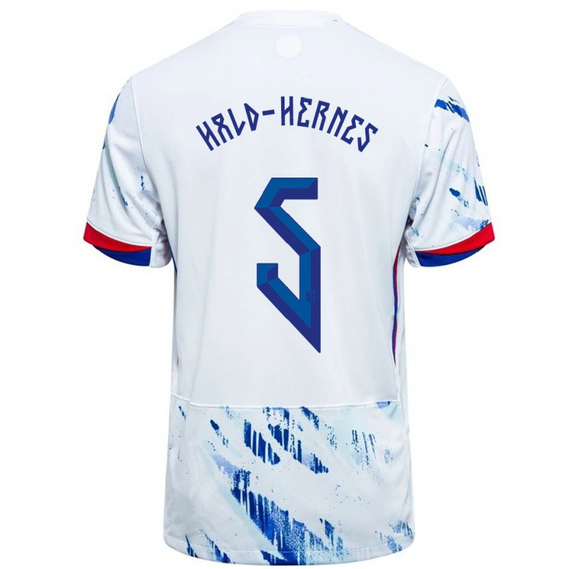 Danxen Herren Norwegen Ulrik Hald-Hernes #5 Weiß Blau Auswärtstrikot Trikot 24-26 T-Shirt