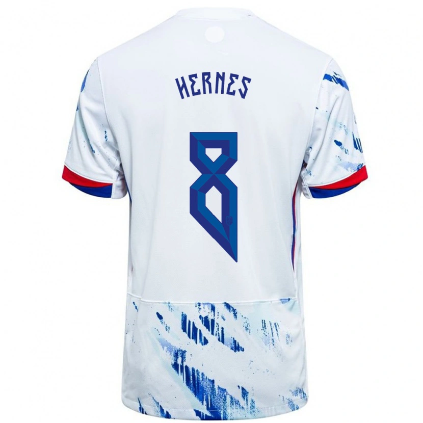Danxen Herren Norwegen Travis Hernes #8 Weiß Blau Auswärtstrikot Trikot 24-26 T-Shirt