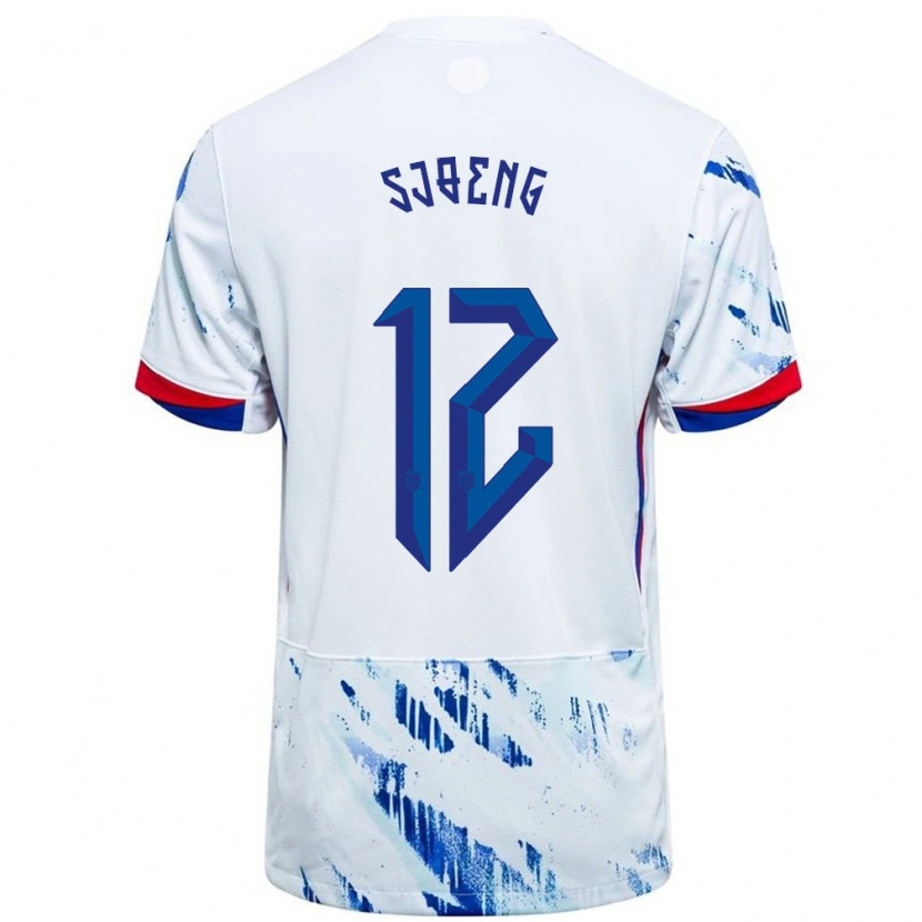 Danxen Herren Norwegen Magnus Sjøeng #12 Weiß Blau Auswärtstrikot Trikot 24-26 T-Shirt