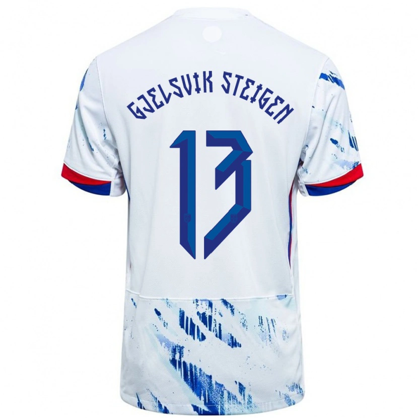 Danxen Herren Norwegen Rasmus Gjelsvik Steigen #13 Weiß Blau Auswärtstrikot Trikot 24-26 T-Shirt