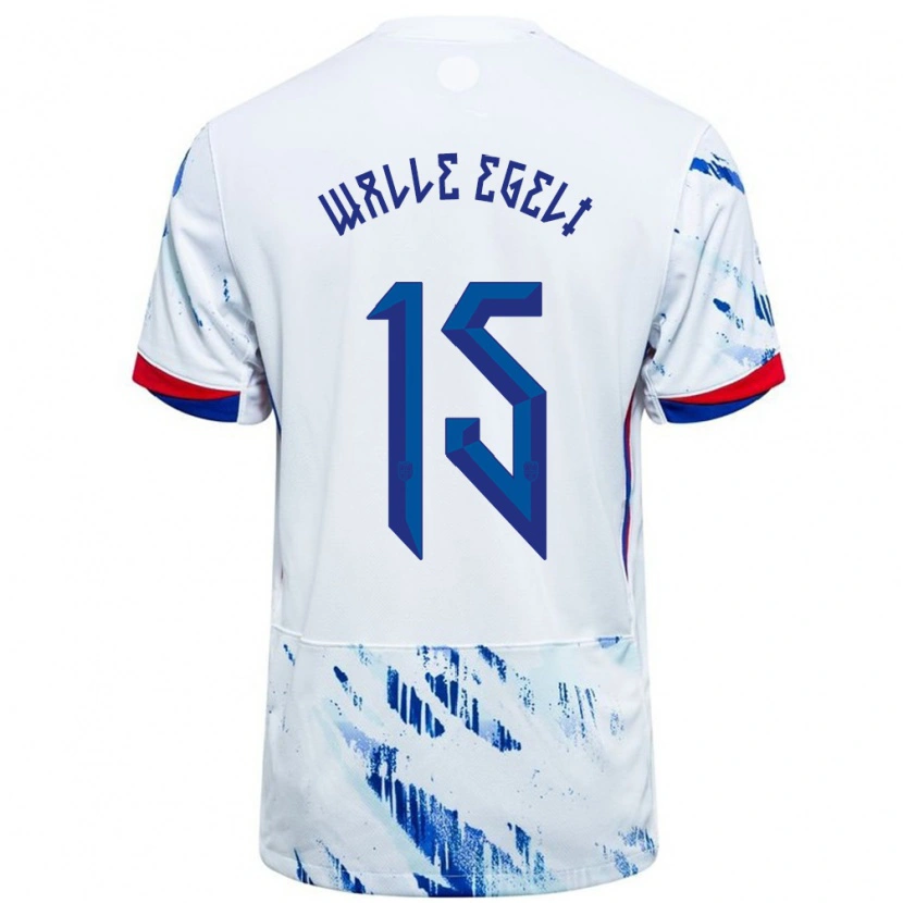 Danxen Herren Norwegen Sindre Walle Egeli #15 Weiß Blau Auswärtstrikot Trikot 24-26 T-Shirt