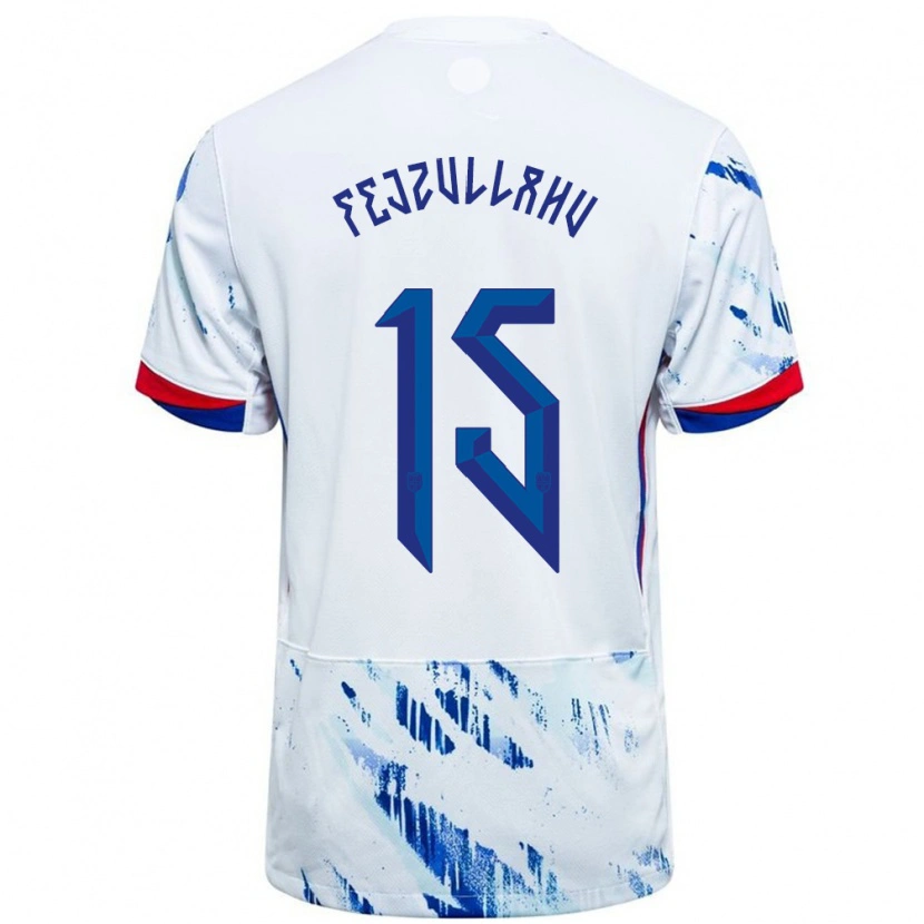 Danxen Herren Norwegen Arigon Fejzullahu #15 Weiß Blau Auswärtstrikot Trikot 24-26 T-Shirt