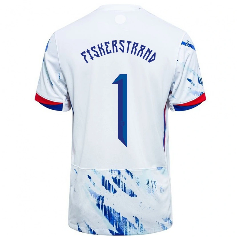 Danxen Herren Norwegen Cecilie Fiskerstrand #1 Weiß Blau Auswärtstrikot Trikot 24-26 T-Shirt