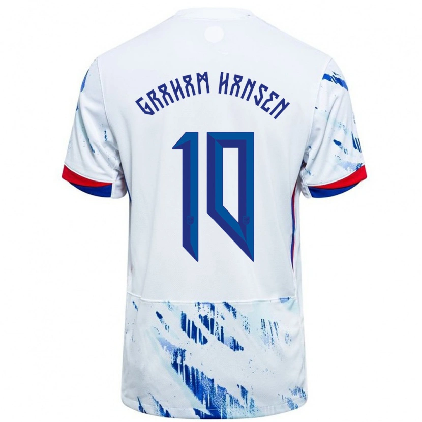 Danxen Herren Norwegen Caroline Graham Hansen #10 Weiß Blau Auswärtstrikot Trikot 24-26 T-Shirt