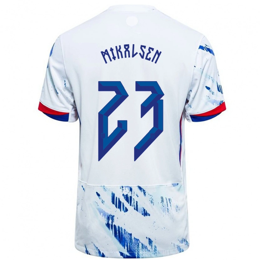 Danxen Herren Norwegen Aurora Mikalsen #23 Weiß Blau Auswärtstrikot Trikot 24-26 T-Shirt
