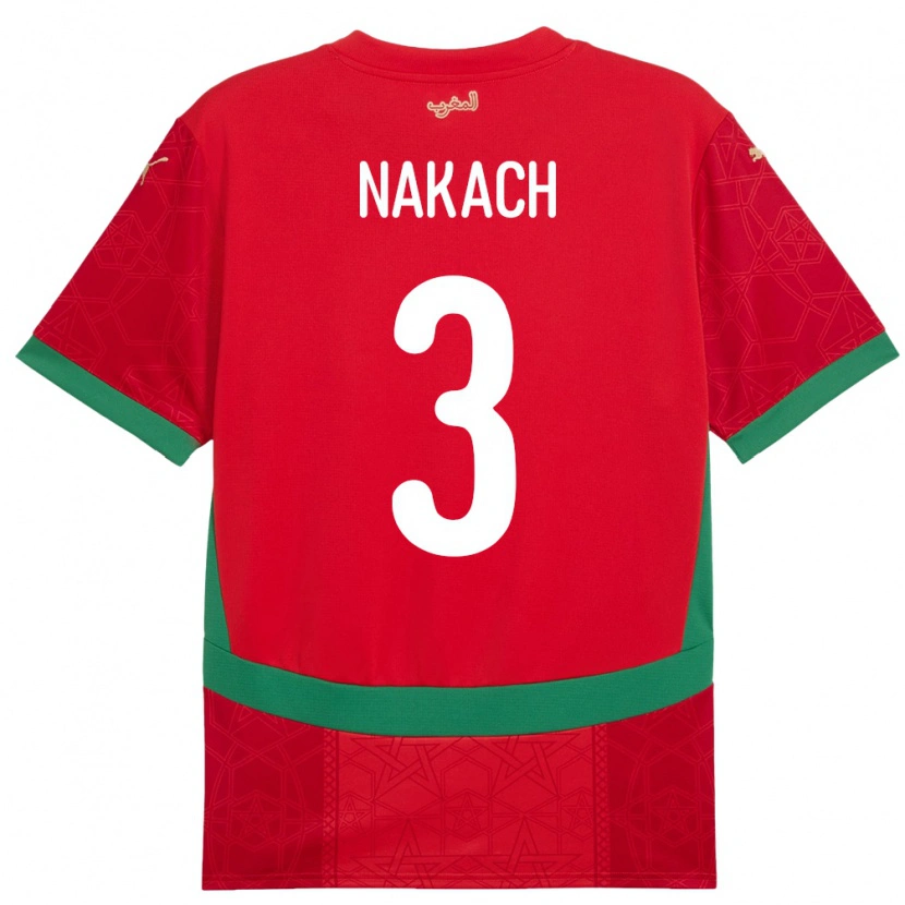 Danxen Damen Marokko Akram Nakach #3 Rot Heimtrikot Trikot 24-26 T-Shirt