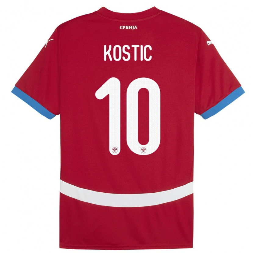 Danxen Damen Serbien Bogdan Kostic #10 Rot Heimtrikot Trikot 24-26 T-Shirt