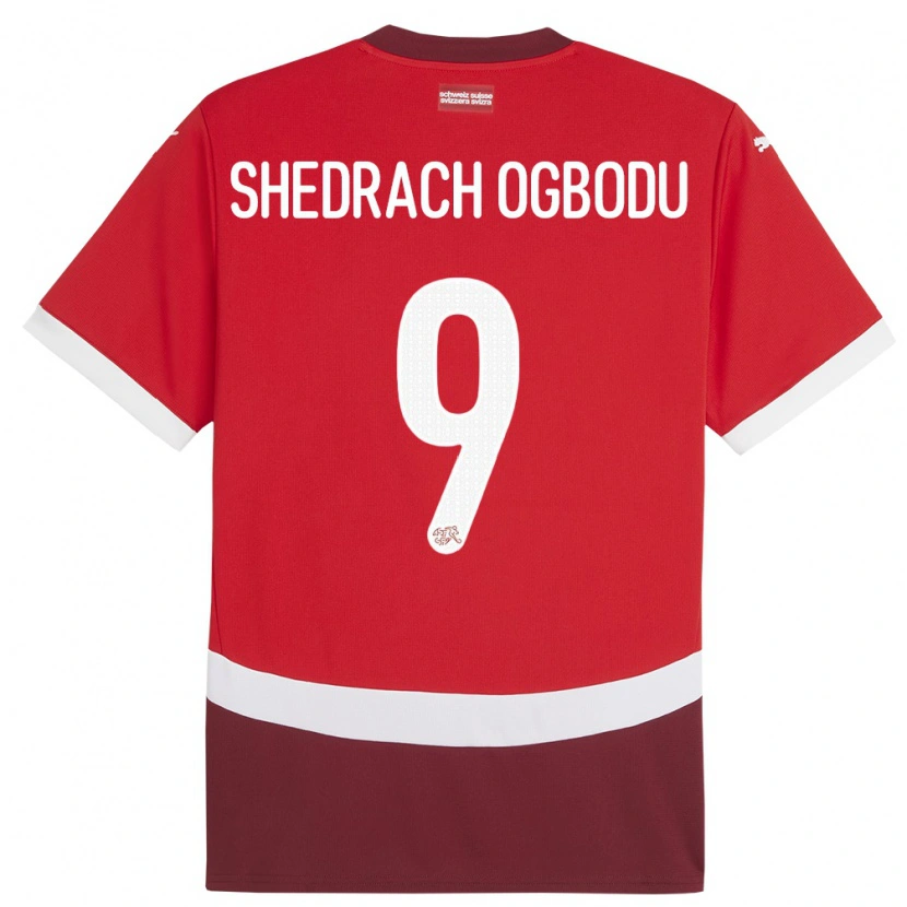Danxen Damen Schweiz Nathaniel Shedrach Ogbodu #9 Rot Heimtrikot Trikot 24-26 T-Shirt