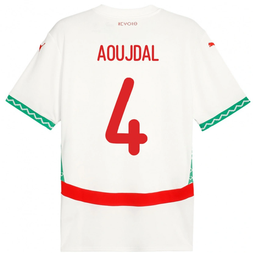 Danxen Damen Marokko Youssef Aoujdal #4 Weiß Auswärtstrikot Trikot 24-26 T-Shirt
