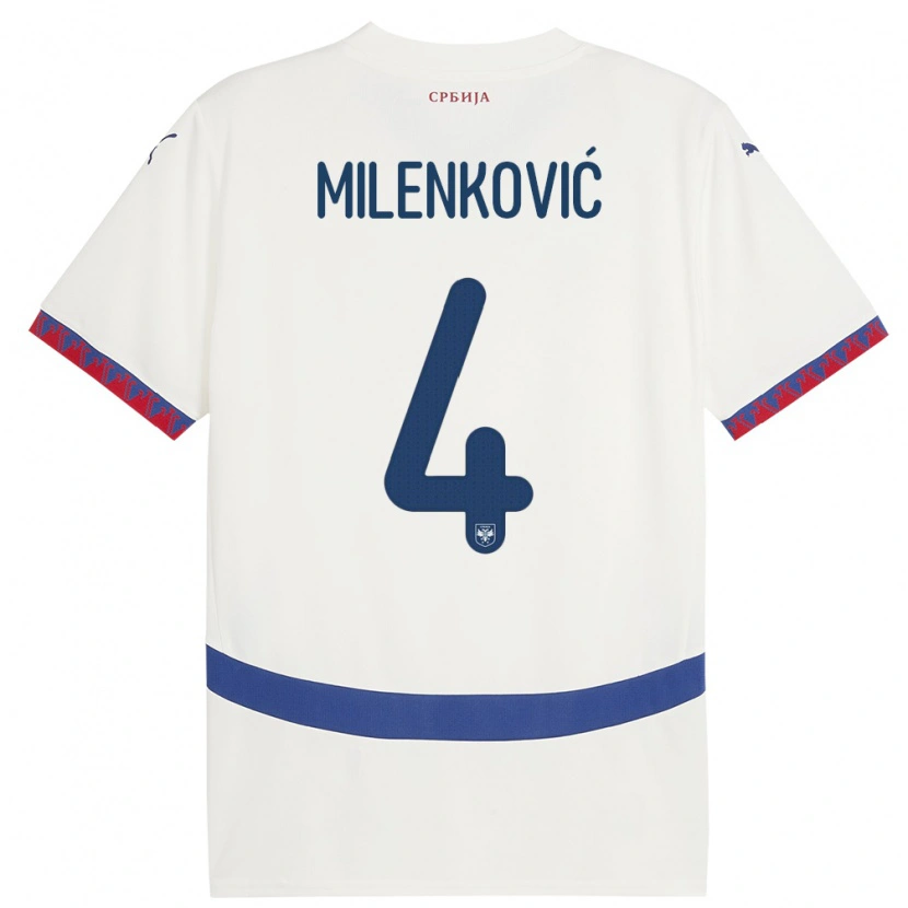 Danxen Damen Serbien Nikola Milenković #4 Weiß Auswärtstrikot Trikot 24-26 T-Shirt