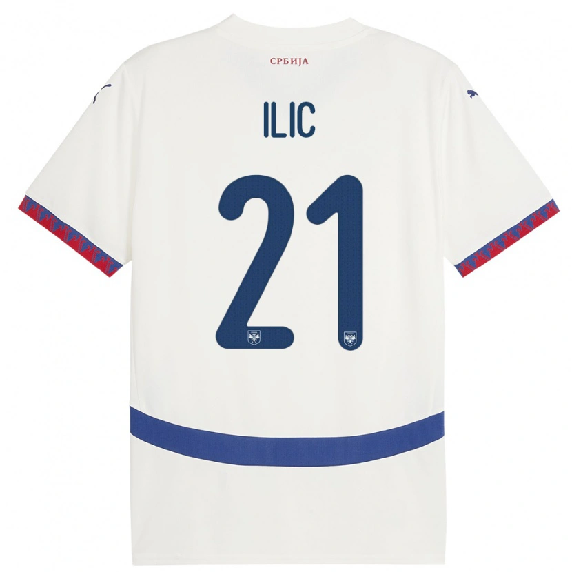 Danxen Damen Serbien Veljko Ilic #21 Weiß Auswärtstrikot Trikot 24-26 T-Shirt