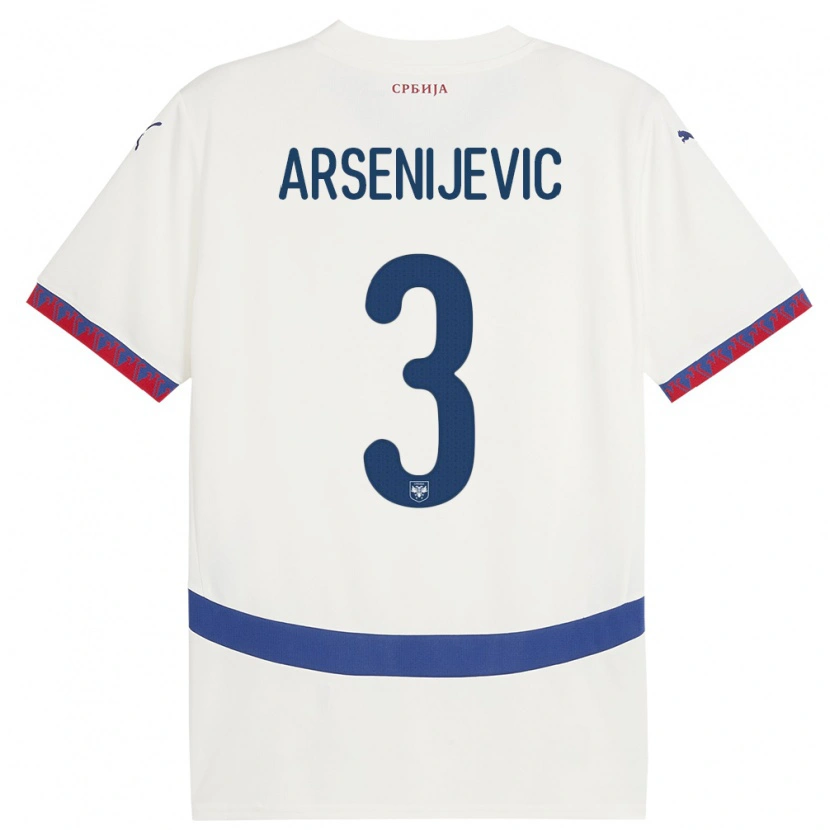 Danxen Damen Serbien Andrej Arsenijevic #3 Weiß Auswärtstrikot Trikot 24-26 T-Shirt