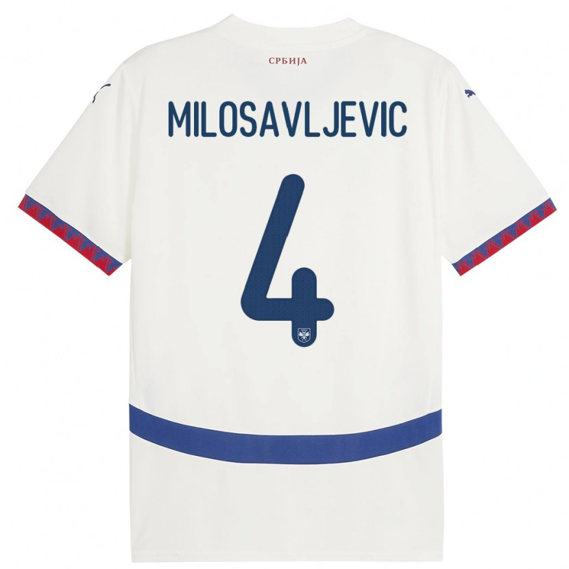 Danxen Damen Serbien Veljko Milosavljevic #4 Weiß Auswärtstrikot Trikot 24-26 T-Shirt