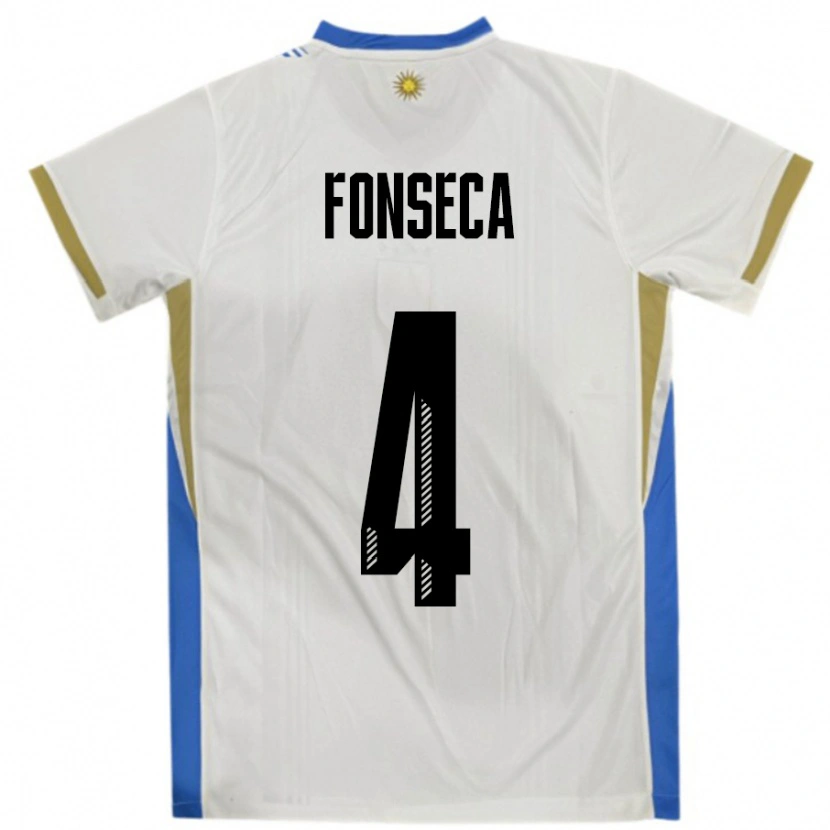 Danxen Damen Uruguay Nicolás Fonseca #4 Weiß Blau Auswärtstrikot Trikot 24-26 T-Shirt