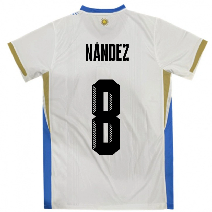 Danxen Damen Uruguay Nahitan Nández #8 Weiß Blau Auswärtstrikot Trikot 24-26 T-Shirt