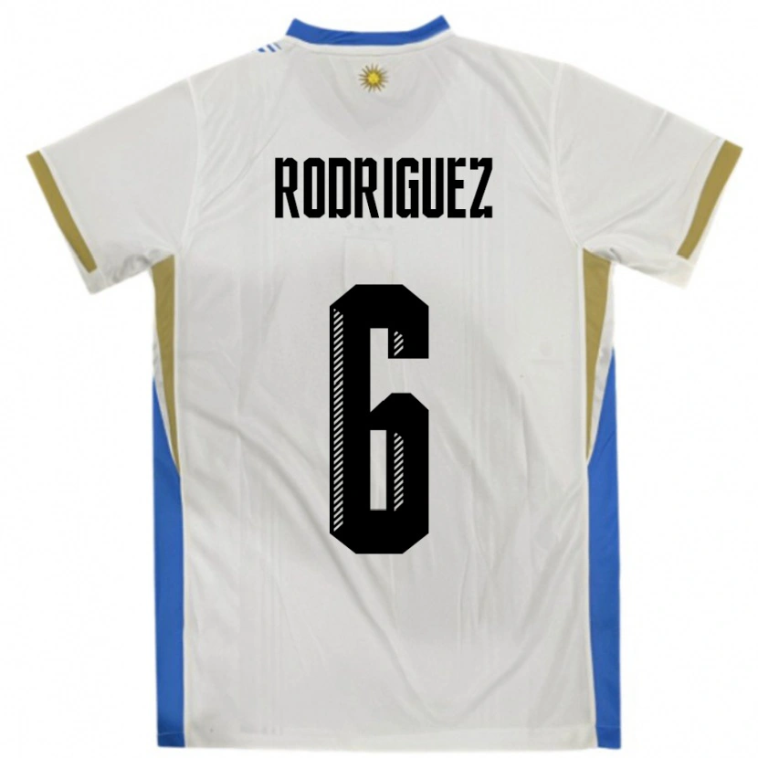 Danxen Damen Uruguay Valentín Rodríguez #6 Weiß Blau Auswärtstrikot Trikot 24-26 T-Shirt