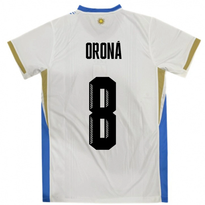 Danxen Damen Uruguay Marco Oroná #8 Weiß Blau Auswärtstrikot Trikot 24-26 T-Shirt