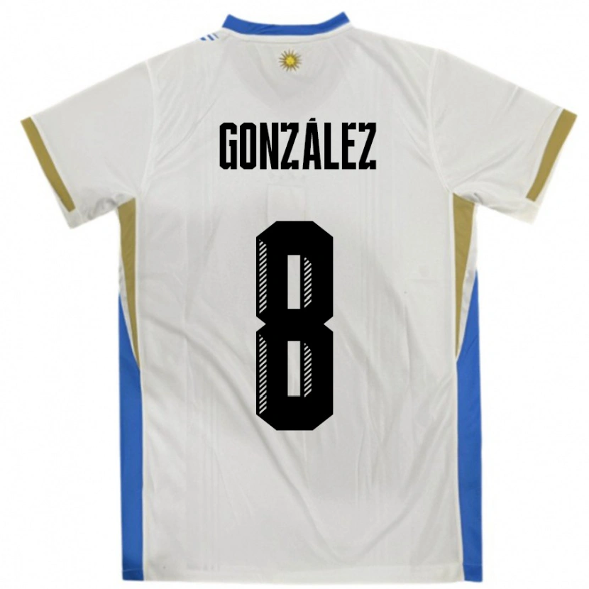 Danxen Damen Uruguay Luciano Gonzalez #8 Weiß Blau Auswärtstrikot Trikot 24-26 T-Shirt