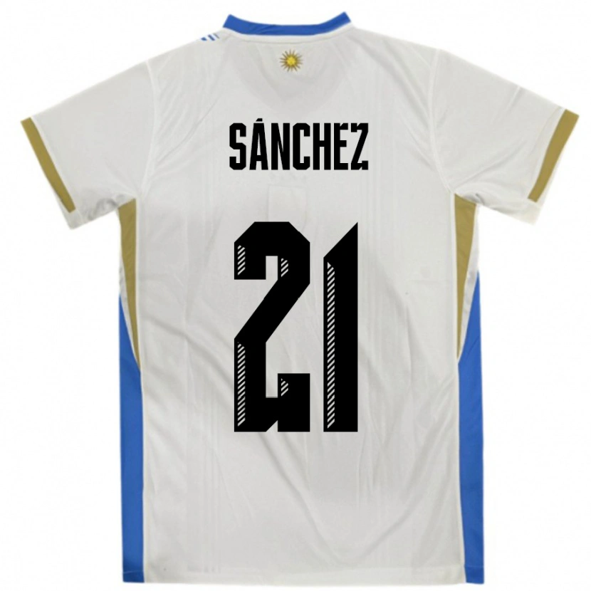 Danxen Damen Uruguay Renzo Sánchez #21 Weiß Blau Auswärtstrikot Trikot 24-26 T-Shirt