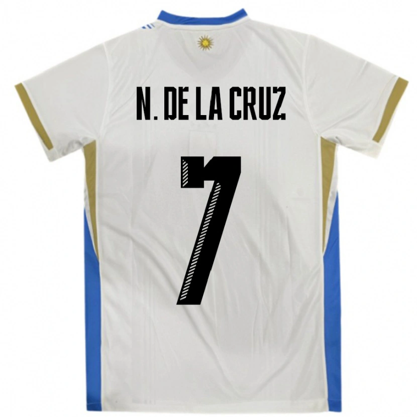 Danxen Damen Uruguay Nicolas De La Cruz #7 Weiß Blau Auswärtstrikot Trikot 24-26 T-Shirt