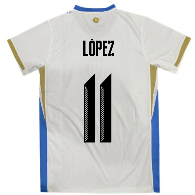 Danxen Damen Uruguay Guillermo Lopez #11 Weiß Blau Auswärtstrikot Trikot 24-26 T-Shirt