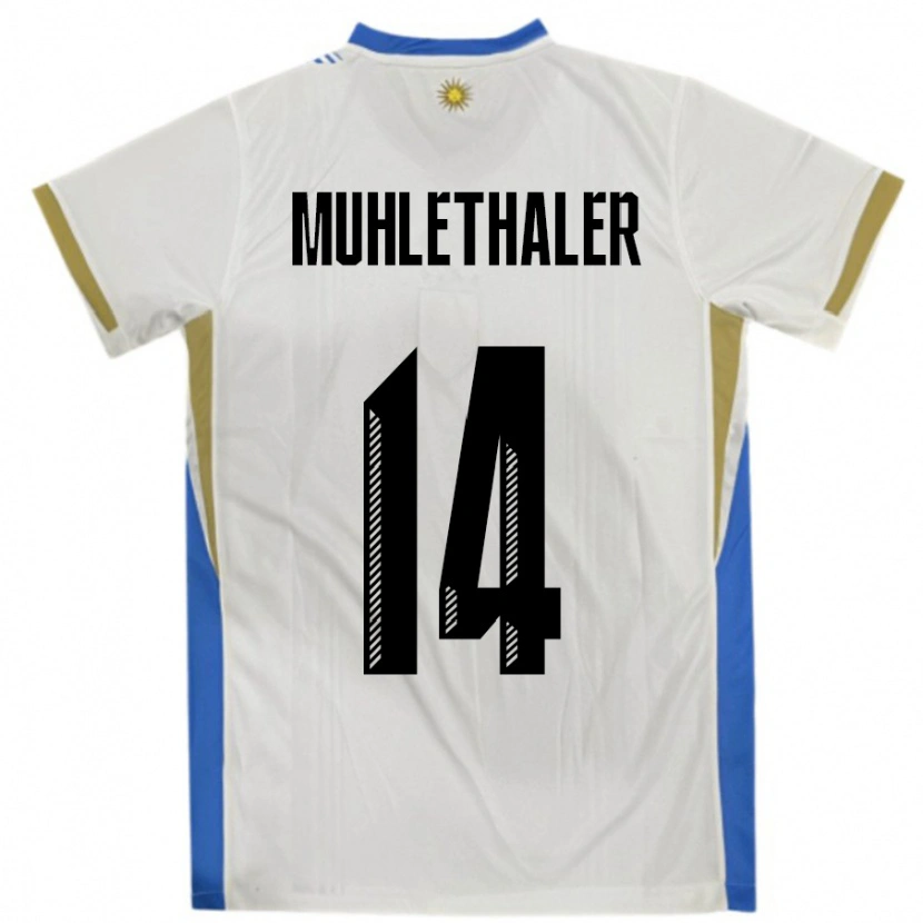 Danxen Damen Uruguay Stiven Muhlethaler #14 Weiß Blau Auswärtstrikot Trikot 24-26 T-Shirt