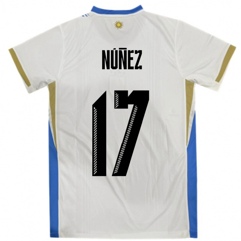 Danxen Damen Uruguay Facundo Nunez #17 Weiß Blau Auswärtstrikot Trikot 24-26 T-Shirt