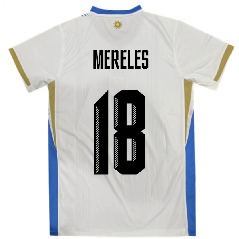 Danxen Damen Uruguay Exequiel Mereles #18 Weiß Blau Auswärtstrikot Trikot 24-26 T-Shirt