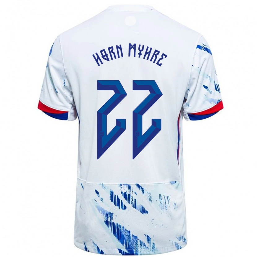 Danxen Damen Norwegen Felix Horn Myhre #22 Weiß Blau Auswärtstrikot Trikot 24-26 T-Shirt