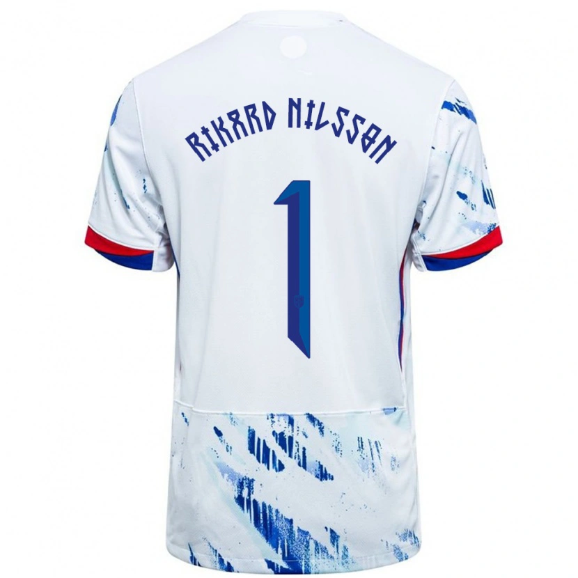Danxen Damen Norwegen Oskar Rikard Nilsson #1 Weiß Blau Auswärtstrikot Trikot 24-26 T-Shirt