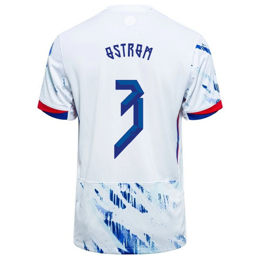 Danxen Damen Norwegen Robin Østrøm #3 Weiß Blau Auswärtstrikot Trikot 24-26 T-Shirt