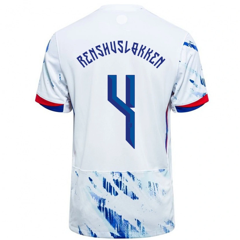 Danxen Damen Norwegen Jesper Renshusløkken #4 Weiß Blau Auswärtstrikot Trikot 24-26 T-Shirt