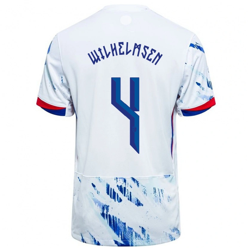Danxen Damen Norwegen Andreas Wilhelmsen #4 Weiß Blau Auswärtstrikot Trikot 24-26 T-Shirt