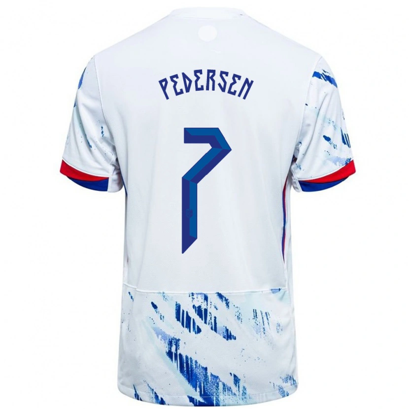 Danxen Damen Norwegen Mats Pedersen #7 Weiß Blau Auswärtstrikot Trikot 24-26 T-Shirt