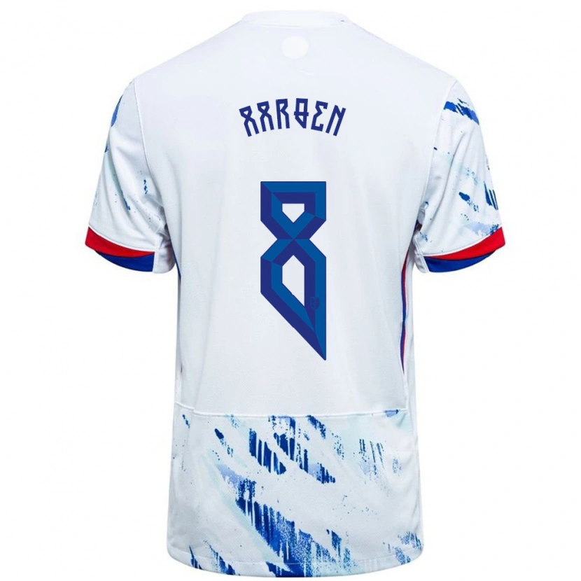 Danxen Damen Norwegen Isak Hansen-Aarøen #8 Weiß Blau Auswärtstrikot Trikot 24-26 T-Shirt