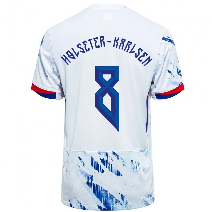 Danxen Damen Norwegen Philip Holseter-Karlsen #8 Weiß Blau Auswärtstrikot Trikot 24-26 T-Shirt